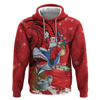 Funny Santa Riding Shark Zip Hoodie Polynesian Tribal Christmas Spirit - Polynesian Pride