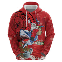 Funny Santa Riding Shark Zip Hoodie Polynesian Tribal Christmas Spirit - Polynesian Pride