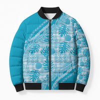 Hawaii Breadfruit Palaka Bomber Puffer Jacket Polu Maile Lei LT9 Unisex Blue - Polynesian Pride