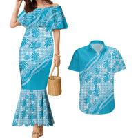 Hawaii Breadfruit Palaka Couples Matching Mermaid Dress and Hawaiian Shirt Polu Maile Lei - Polynesian Pride