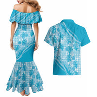 Hawaii Breadfruit Palaka Couples Matching Mermaid Dress and Hawaiian Shirt Polu Maile Lei - Polynesian Pride
