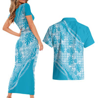 Hawaii Breadfruit Palaka Couples Matching Short Sleeve Bodycon Dress and Hawaiian Shirt Polu Maile Lei - Polynesian Pride