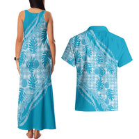Hawaii Breadfruit Palaka Couples Matching Tank Maxi Dress and Hawaiian Shirt Polu Maile Lei LT9 - Polynesian Pride