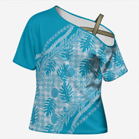 Hawaii Breadfruit Palaka Cross Shoulder Shirt Polu Maile Lei LT9 Female Blue - Polynesian Pride