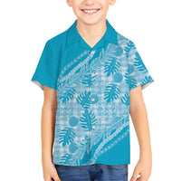 Hawaii Breadfruit Palaka Family Matching Off The Shoulder Long Sleeve Dress and Hawaiian Shirt Polu Maile Lei - Polynesian Pride