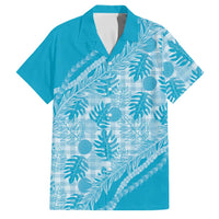 Hawaii Breadfruit Palaka Family Matching Summer Maxi Dress and Hawaiian Shirt Polu Maile Lei LT9 Dad's Shirt - Short Sleeve Blue - Polynesian Pride