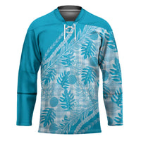 Hawaii Breadfruit Palaka Hockey Jersey Polu Maile Lei LT9 Unisex Blue - Polynesian Pride