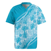 Hawaii Breadfruit Palaka Rugby Jersey Polu Maile Lei LT9 Blue - Polynesian Pride