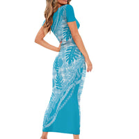 Hawaii Breadfruit Palaka Short Sleeve Bodycon Dress Polu Maile Lei - Polynesian Pride