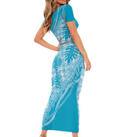 Hawaii Breadfruit Palaka Short Sleeve Bodycon Dress Polu Maile Lei LT9 - Polynesian Pride