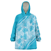 Hawaii Breadfruit Palaka Wearable Blanket Hoodie Polu Maile Lei LT9 One Size Blue - Polynesian Pride
