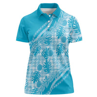 Hawaii Breadfruit Palaka Women Polo Shirt Polu Maile Lei LT9 Female Blue - Polynesian Pride