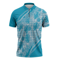 Hawaii Breadfruit Palaka Zipper Polo Shirt Polu Maile Lei LT9 Blue - Polynesian Pride