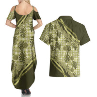 Hawaii Breadfruit Palaka Couples Matching Summer Maxi Dress and Hawaiian Shirt Omaomao Maile Lei LT9 - Polynesian Pride