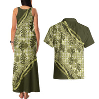 Hawaii Breadfruit Palaka Couples Matching Tank Maxi Dress and Hawaiian Shirt Omaomao Maile Lei - Polynesian Pride