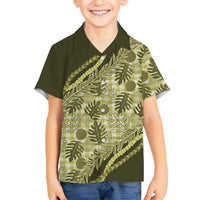 Hawaii Breadfruit Palaka Family Matching Long Sleeve Bodycon Dress and Hawaiian Shirt Omaomao Maile Lei - Polynesian Pride