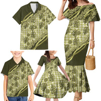 Hawaii Breadfruit Palaka Family Matching Mermaid Dress and Hawaiian Shirt Omaomao Maile Lei - Polynesian Pride