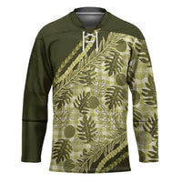 Hawaii Breadfruit Palaka Hockey Jersey Omaomao Maile Lei LT9 Unisex Green - Polynesian Pride