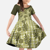 Hawaii Breadfruit Palaka Kid Short Sleeve Dress Omaomao Maile Lei LT9 KID Green - Polynesian Pride