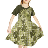 Hawaii Breadfruit Palaka Kid Short Sleeve Dress Omaomao Maile Lei LT9 - Polynesian Pride
