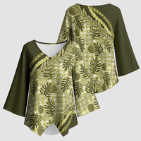 Hawaii Breadfruit Palaka Kimono Sleeve Blouse Omaomao Maile Lei LT9 - Polynesian Pride