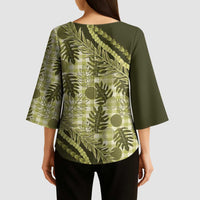 Hawaii Breadfruit Palaka Kimono Sleeve Blouse Omaomao Maile Lei LT9 - Polynesian Pride