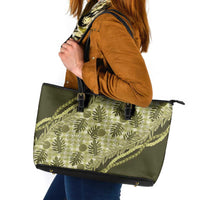 Hawaii Breadfruit Palaka Leather Tote Bag Omaomao Maile Lei - Polynesian Pride