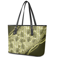 Hawaii Breadfruit Palaka Leather Tote Bag Omaomao Maile Lei - Polynesian Pride