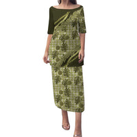 Hawaii Breadfruit Palaka Puletasi Omaomao Maile Lei LT9 Long Dress Green - Polynesian Pride