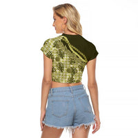Hawaii Breadfruit Palaka Raglan Cropped T Shirt Omaomao Maile Lei LT9 - Polynesian Pride
