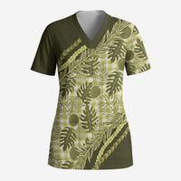 Hawaii Breadfruit Palaka Scrub Top Omaomao Maile Lei LT9 Adult Green - Polynesian Pride