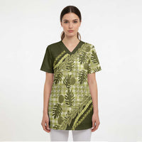 Hawaii Breadfruit Palaka Scrub Top Omaomao Maile Lei LT9 - Polynesian Pride