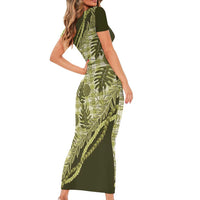 Hawaii Breadfruit Palaka Short Sleeve Bodycon Dress Omaomao Maile Lei LT9 - Polynesian Pride