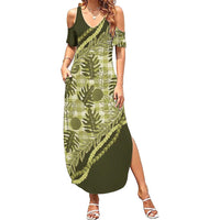 Hawaii Breadfruit Palaka Summer Maxi Dress Omaomao Maile Lei LT9 Women Green - Polynesian Pride