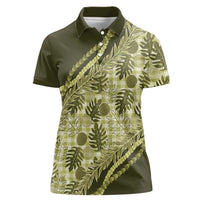 Hawaii Breadfruit Palaka Women Polo Shirt Omaomao Maile Lei LT9 Female Green - Polynesian Pride