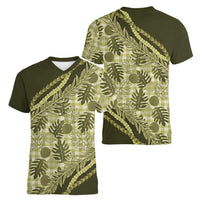 Hawaii Breadfruit Palaka Women V-Neck T-Shirt Omaomao Maile Lei LT9 - Polynesian Pride