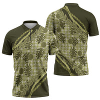 Hawaii Breadfruit Palaka Zipper Polo Shirt - Omaomao Maile Lei LT9 - Polynesian Pride