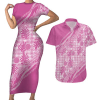 Hawaii Breadfruit Palaka Couples Matching Short Sleeve Bodycon Dress and Hawaiian Shirt Omaomao Ulaula Maile Lei - Polynesian Pride