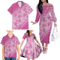 Hawaii Breadfruit Palaka Family Matching Off The Shoulder Long Sleeve Dress and Hawaiian Shirt Omaomao Ulaula Maile Lei - Polynesian Pride