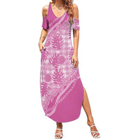Hawaii Breadfruit Palaka Summer Maxi Dress Omaomao Ulaula Maile Lei LT9 Women Pink - Polynesian Pride