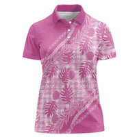 Hawaii Breadfruit Palaka Women Polo Shirt Omaomao Ulaula Maile Lei LT9 Female Pink - Polynesian Pride