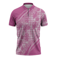 Hawaii Breadfruit Palaka Zipper Polo Shirt Omaomao Ulaula Maile Lei LT9 Pink - Polynesian Pride