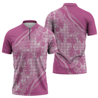 Hawaii Breadfruit Palaka Zipper Polo Shirt Omaomao Ulaula Maile Lei LT9 - Polynesian Pride