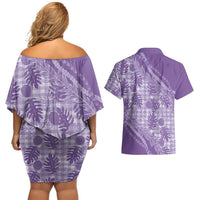 Hawaii Breadfruit Palaka Couples Matching Off Shoulder Short Dress and Hawaiian Shirt Poni Maile Lei LT9 - Polynesian Pride