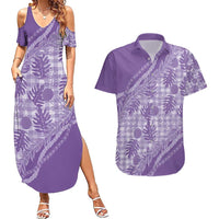 Hawaii Breadfruit Palaka Couples Matching Summer Maxi Dress and Hawaiian Shirt Poni Maile Lei - Polynesian Pride