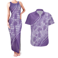 Hawaii Breadfruit Palaka Couples Matching Tank Maxi Dress and Hawaiian Shirt Poni Maile Lei LT9 Purple - Polynesian Pride