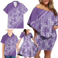 Hawaii Breadfruit Palaka Family Matching Off Shoulder Short Dress and Hawaiian Shirt Poni Maile Lei - Polynesian Pride