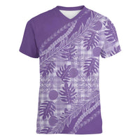 Hawaii Breadfruit Palaka Women V-Neck T-Shirt Poni Maile Lei LT9 Female Purple - Polynesian Pride