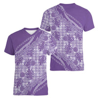 Hawaii Breadfruit Palaka Women V-Neck T-Shirt Poni Maile Lei LT9 - Polynesian Pride