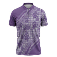 Hawaii Breadfruit Palaka Zipper Polo Shirt Poni Maile Lei LT9 Purple - Polynesian Pride